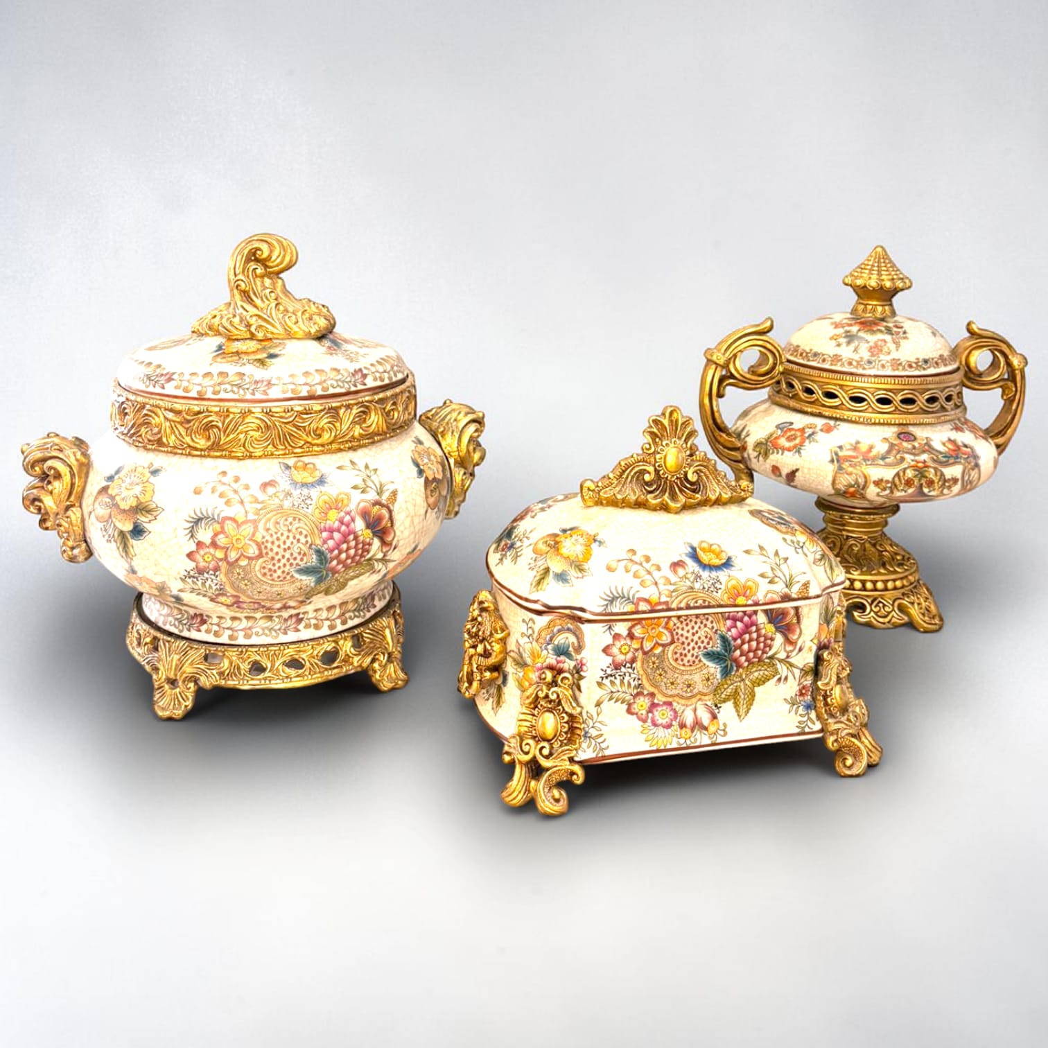 Juego de joyeros barroco en porcelana decorativa - Cositas Antiguas – La Guadaña, Anticuarios Online en Jerez , vender antigüedades, muebles antiguos
