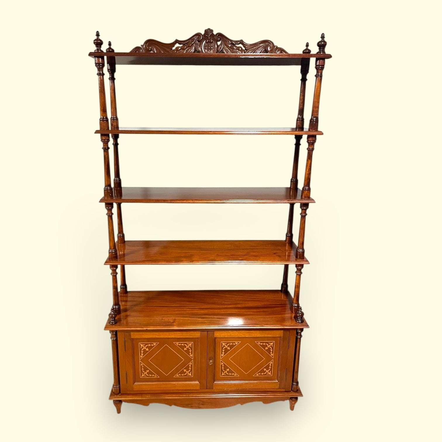 Estantería francesa Luis Felipe de caoba con taraceas y alacena - Cositas Antiguas – La Guadaña, Anticuarios Online en Jerez , vender antigüedades, muebles antiguos
