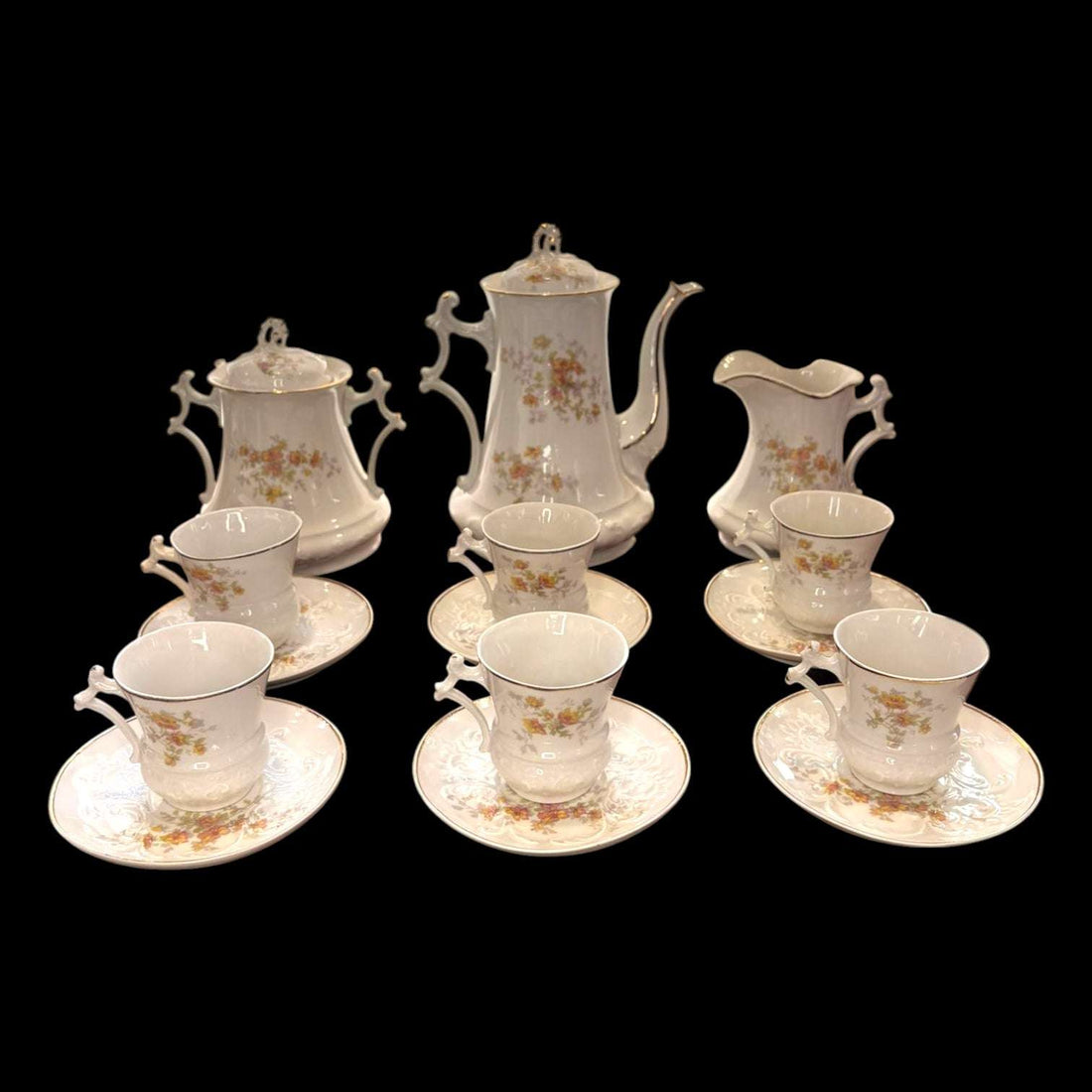 Juego de café de porcelana floral antiguo completo - Cositas Antiguas – La Guadaña, Anticuarios Online en Jerez , vender antigüedades, muebles antiguos