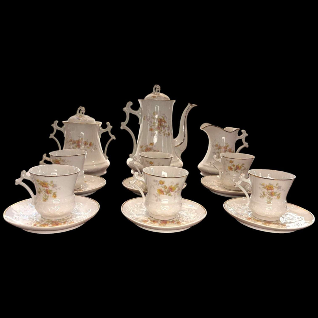 Juego de café de porcelana floral antiguo completo - Cositas Antiguas – La Guadaña, Anticuarios Online en Jerez , vender antigüedades, muebles antiguos