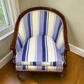 Sillón de caoba con tapizado azul y blanco - Cositas Antiguas – La Guadaña, Anticuarios Online en Jerez , vender antigüedades, muebles antiguos