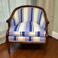 Sillón de caoba con tapizado azul y blanco - Cositas Antiguas – La Guadaña, Anticuarios Online en Jerez , vender antigüedades, muebles antiguos