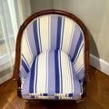 Sillón de caoba con tapizado azul y blanco - Cositas Antiguas – La Guadaña, Anticuarios Online en Jerez , vender antigüedades, muebles antiguos