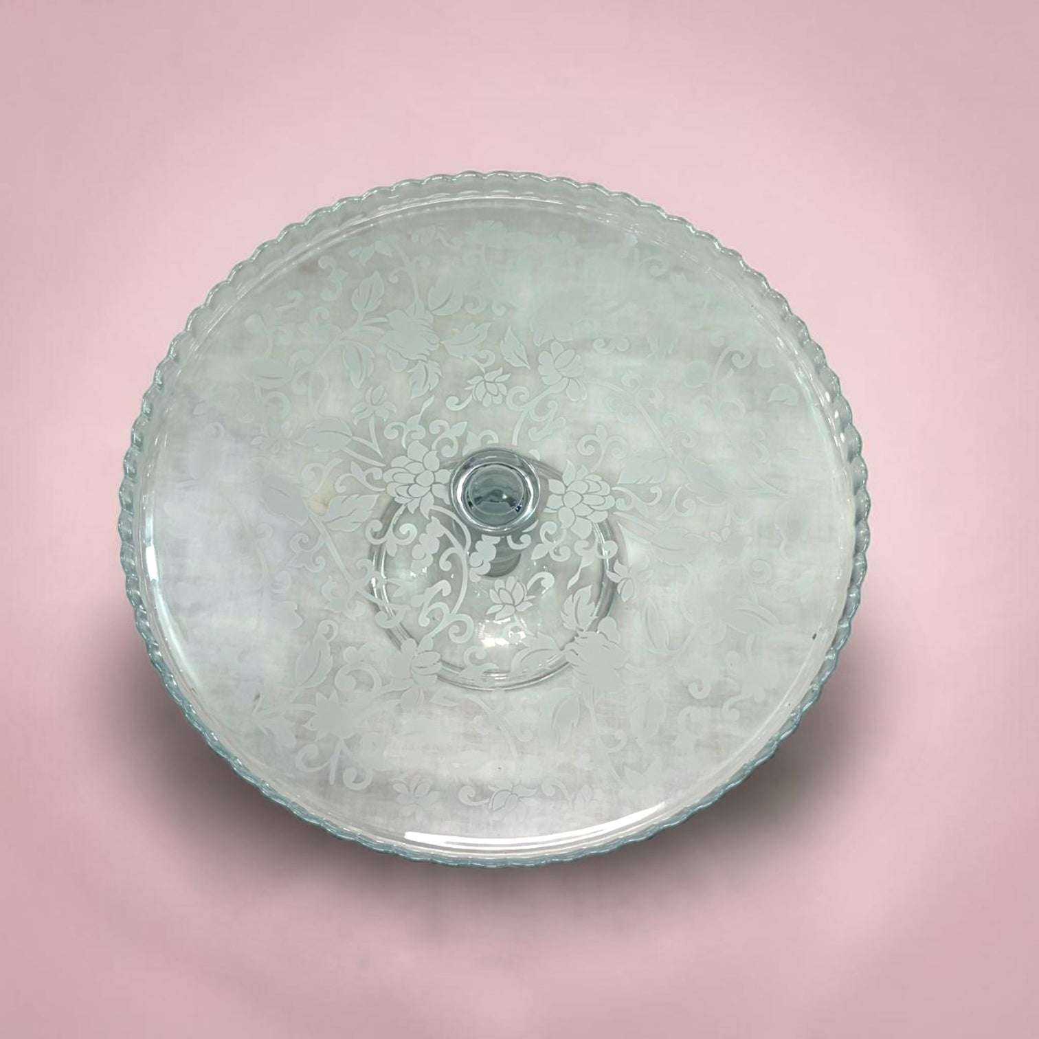 Frutero pastelero de cristal antiguo con pie y grabado floral - Cositas Antiguas – La Guadaña, Anticuarios Online en Jerez , vender antigüedades, muebles antiguos