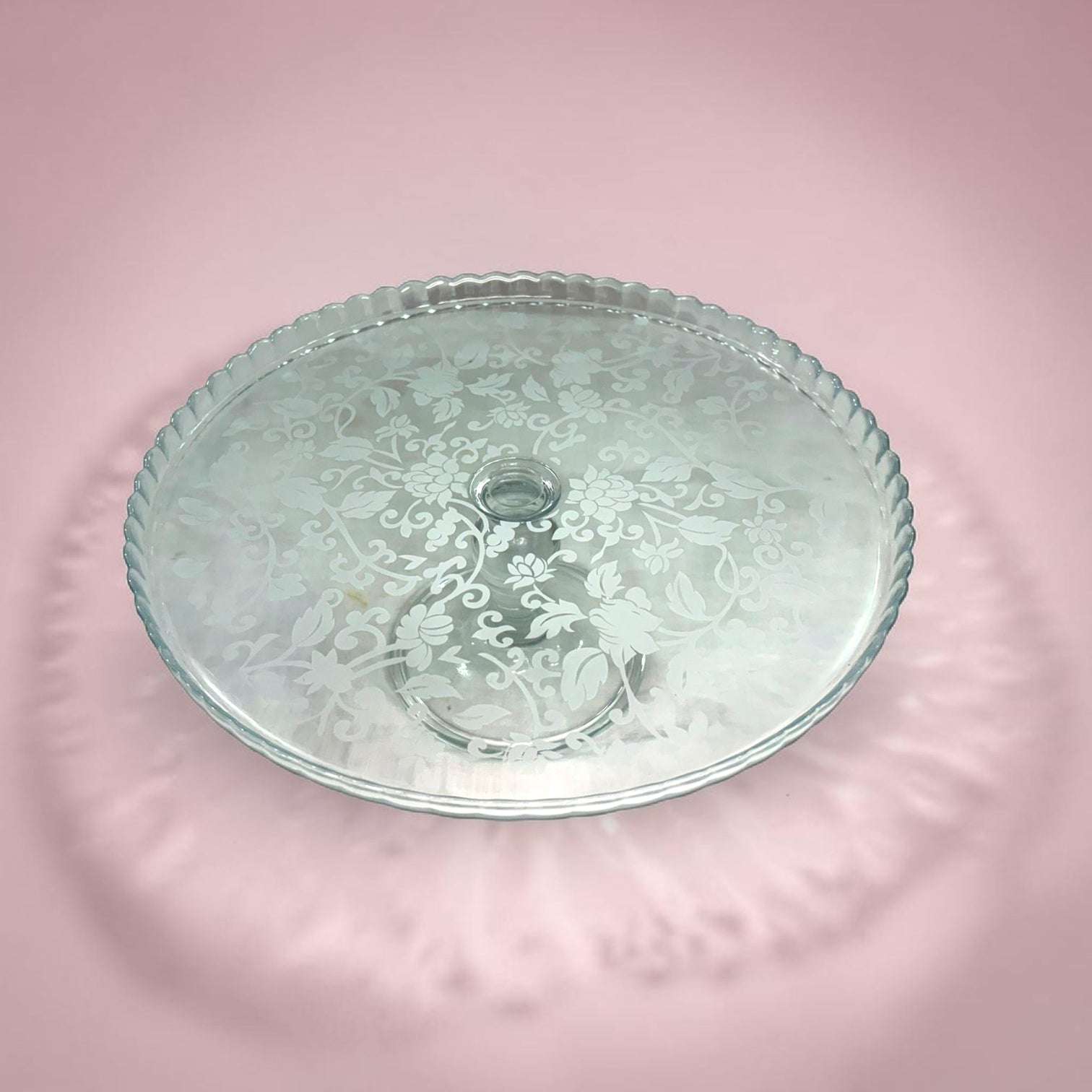 Frutero pastelero de cristal antiguo con pie y grabado floral - Cositas Antiguas – La Guadaña, Anticuarios Online en Jerez , vender antigüedades, muebles antiguos