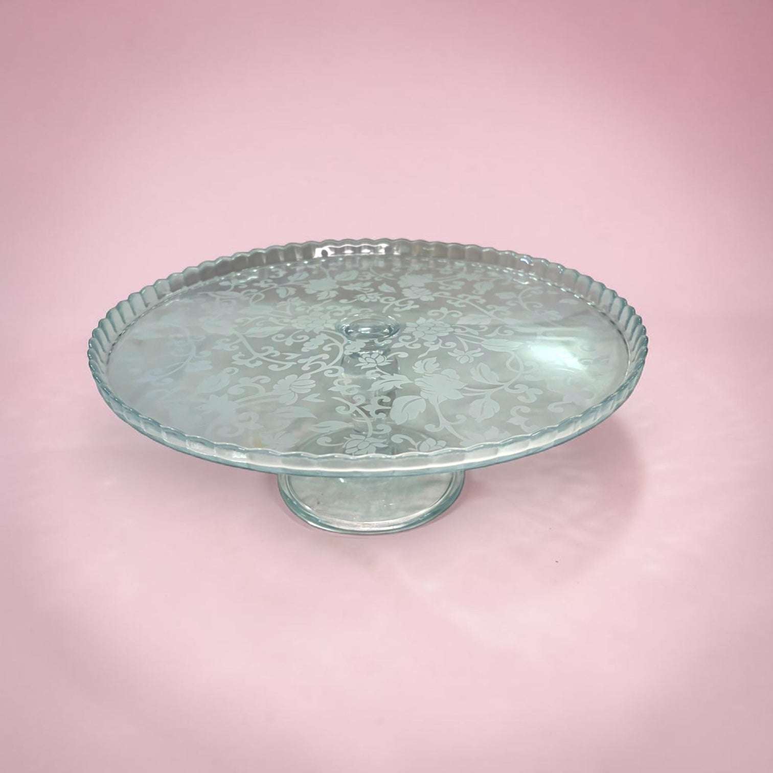 Frutero pastelero de cristal antiguo con pie y grabado floral - Cositas Antiguas – La Guadaña, Anticuarios Online en Jerez , vender antigüedades, muebles antiguos