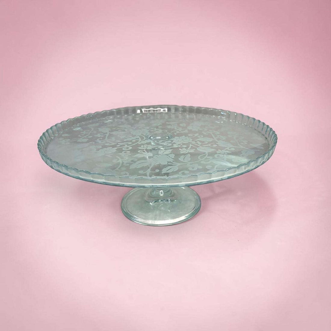 Frutero pastelero de cristal antiguo con pie y grabado floral - Cositas Antiguas – La Guadaña, Anticuarios Online en Jerez , vender antigüedades, muebles antiguos