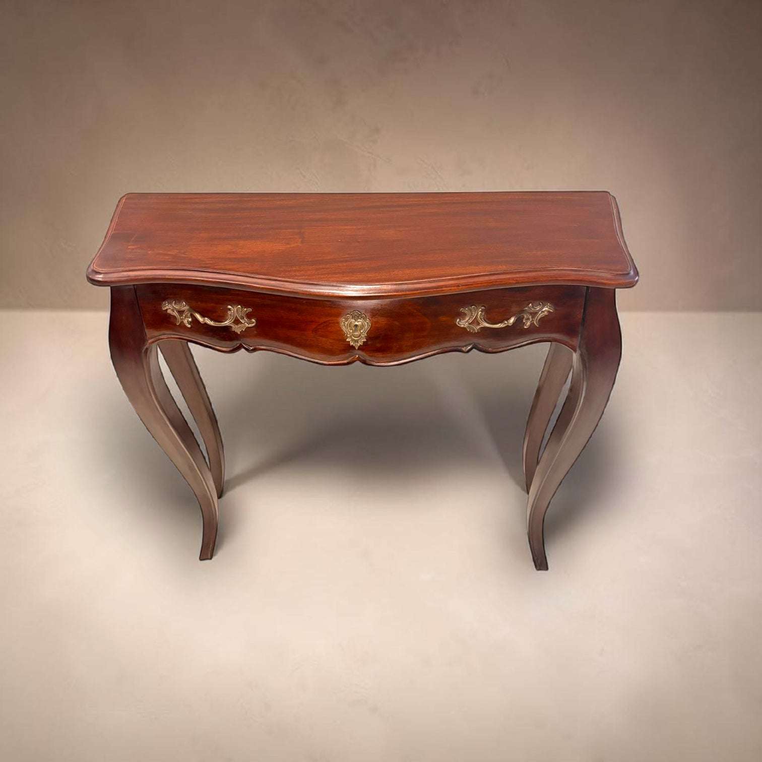 Consola antigua de madera con cajón y patas curvas - Cositas Antiguas – La Guadaña, Anticuarios Online en Jerez , vender antigüedades, muebles antiguos