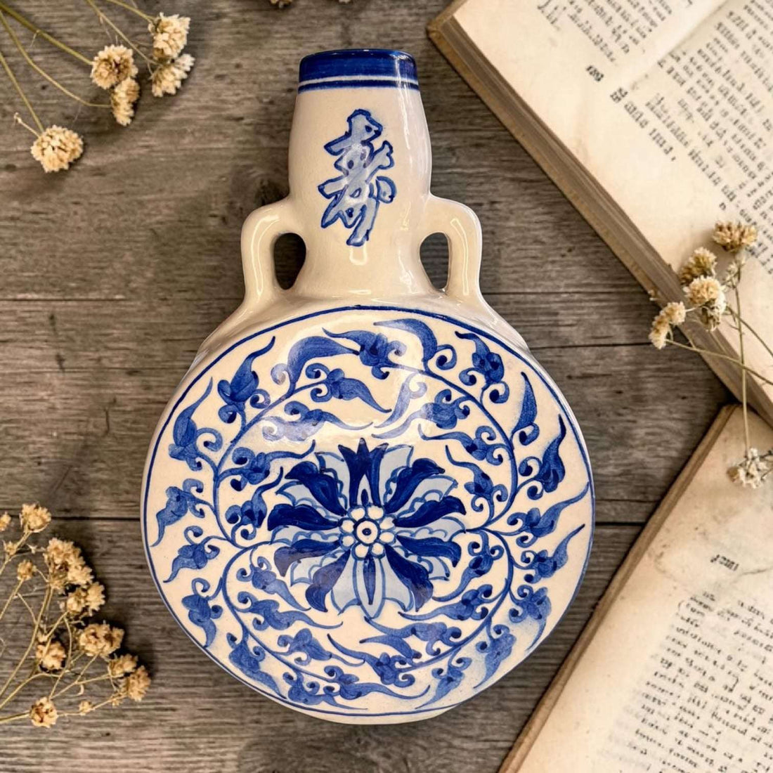 Florero de porcelana azul y blanca estilo chino - Cositas Antiguas – La Guadaña, Anticuarios Online en Jerez , vender antigüedades, muebles antiguos