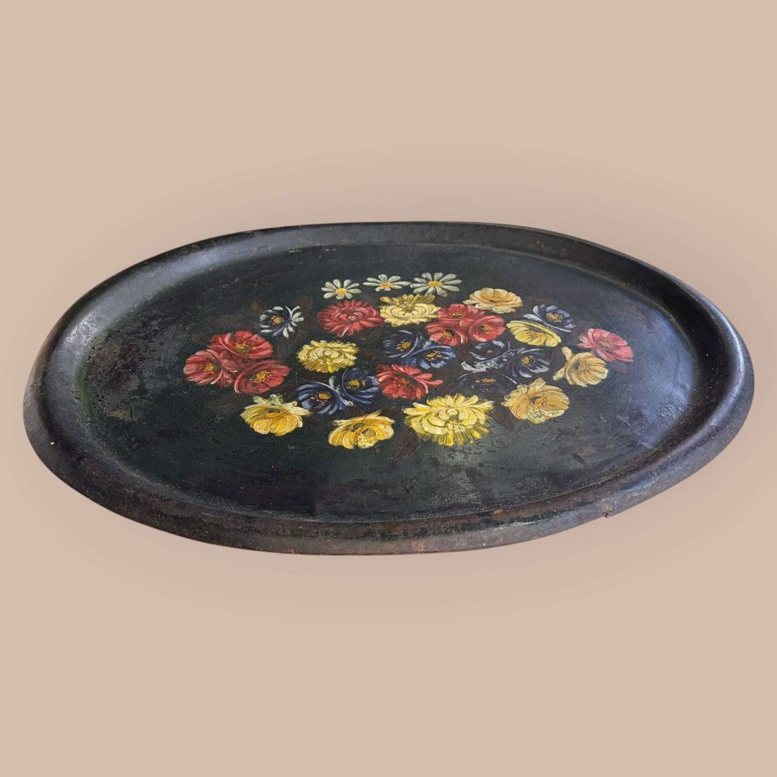 Bandeja antigua de tole negro con flores pintadas - Cositas Antiguas – La Guadaña, Anticuarios Online en Jerez , vender antigüedades, muebles antiguos