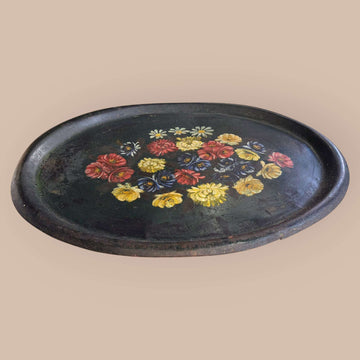 Bandeja antigua de tole negro con flores pintadas - Cositas Antiguas – La Guadaña, Anticuarios Online en Jerez , vender antigüedades, muebles antiguos