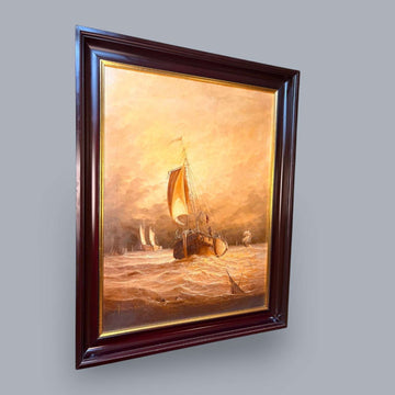 Cuadro al óleo de marina con barcos y firma - Cositas Antiguas – La Guadaña, Anticuarios Online en Jerez , vender antigüedades, muebles antiguos