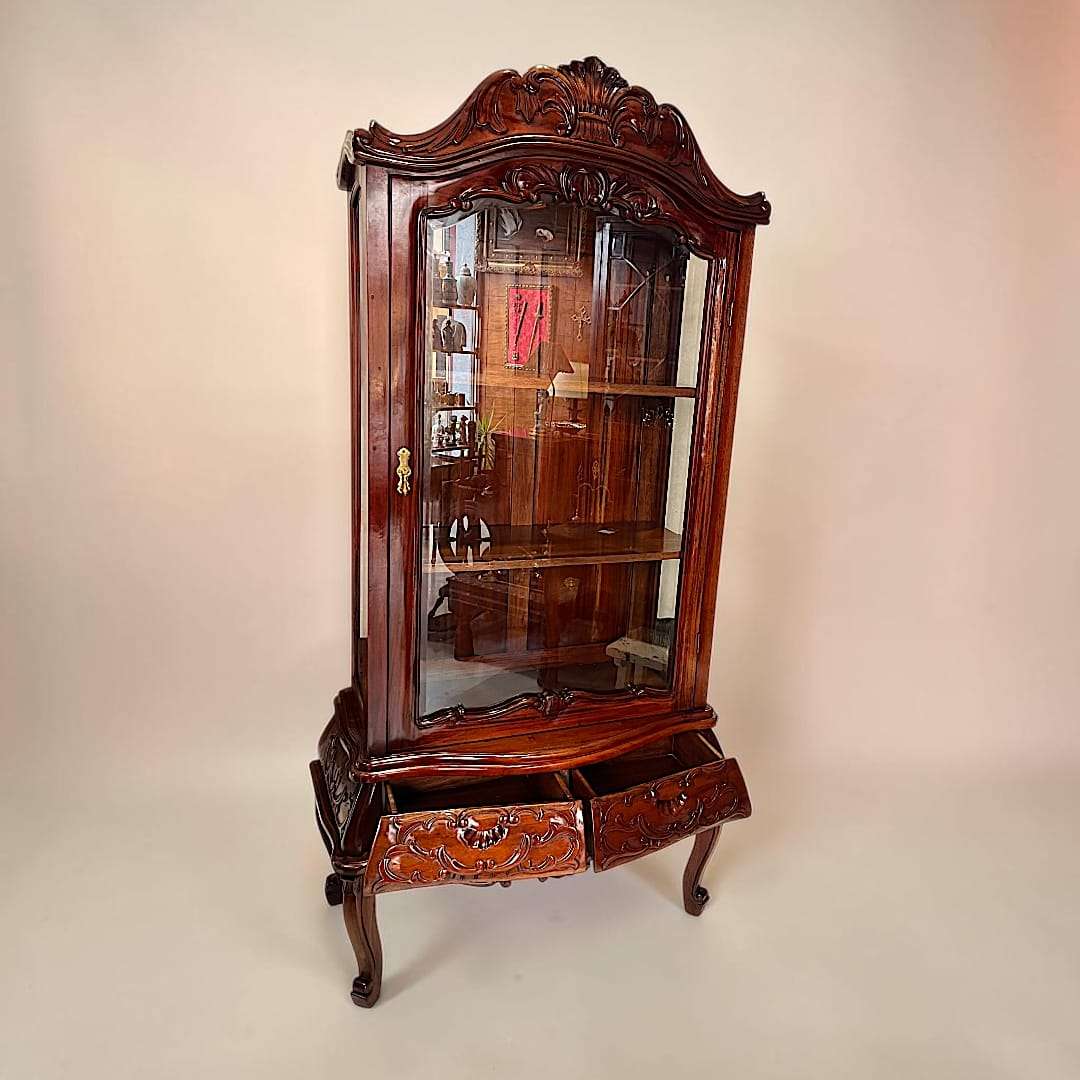 Vitrina de caoba estilo barroco con puerta de cristal - Cositas Antiguas – La Guadaña, Anticuarios Online en Jerez , vender antigüedades, muebles antiguos