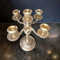 Pareja de candelabros de metal plateado de cinco luces - Cositas Antiguas – La Guadaña, Anticuarios Online en Jerez , vender antigüedades, muebles antiguos