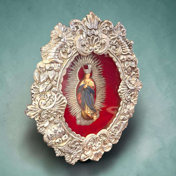 Relicario de la Inmaculada Concepción en metal plateado - Cositas Antiguas – La Guadaña, Anticuarios Online en Jerez , vende