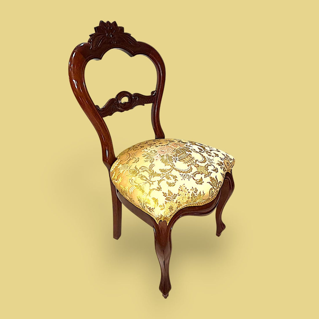 Silla isabelina de caoba y asiento tapizado floral - Cositas Antiguas – La Guadaña, Anticuarios Online en Jerez , vender antigüedades, muebles antiguos