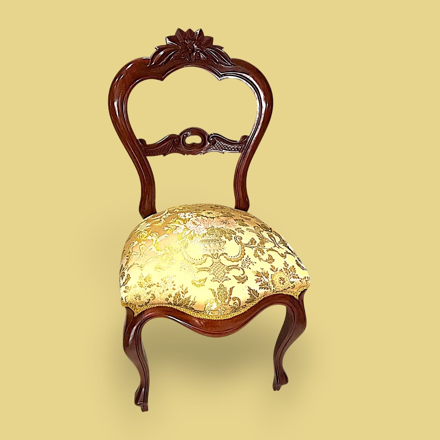 Silla isabelina de caoba y asiento tapizado floral - Cositas Antiguas – La Guadaña, Anticuarios Online en Jerez , vender antigüedades, muebles antiguos