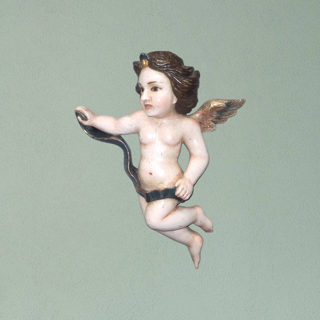 Pareja de angeles tallados en madera para decoración - Cositas Antiguas – La Guadaña, Anticuarios Online en Jerez , vender antigüedades, muebles antiguos
