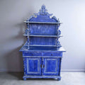 Aparador azul de madera con estantería y cajones único - Cositas Antiguas – La Guadaña, Anticuarios Online en Jerez , vender antigüedades, muebles antiguos