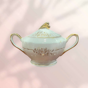 Azucarero Royal Gijón S de porcelana con detalles dorados - Cositas Antiguas – La Guadaña, Anticuarios Online en Jerez , vender antigüedades, muebles antiguos