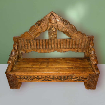 Banco de madera asiática tallada estilo balinés - Cositas Antiguas – La Guadaña, Anticuarios Online en Jerez , vender antigüedades, muebles antiguos