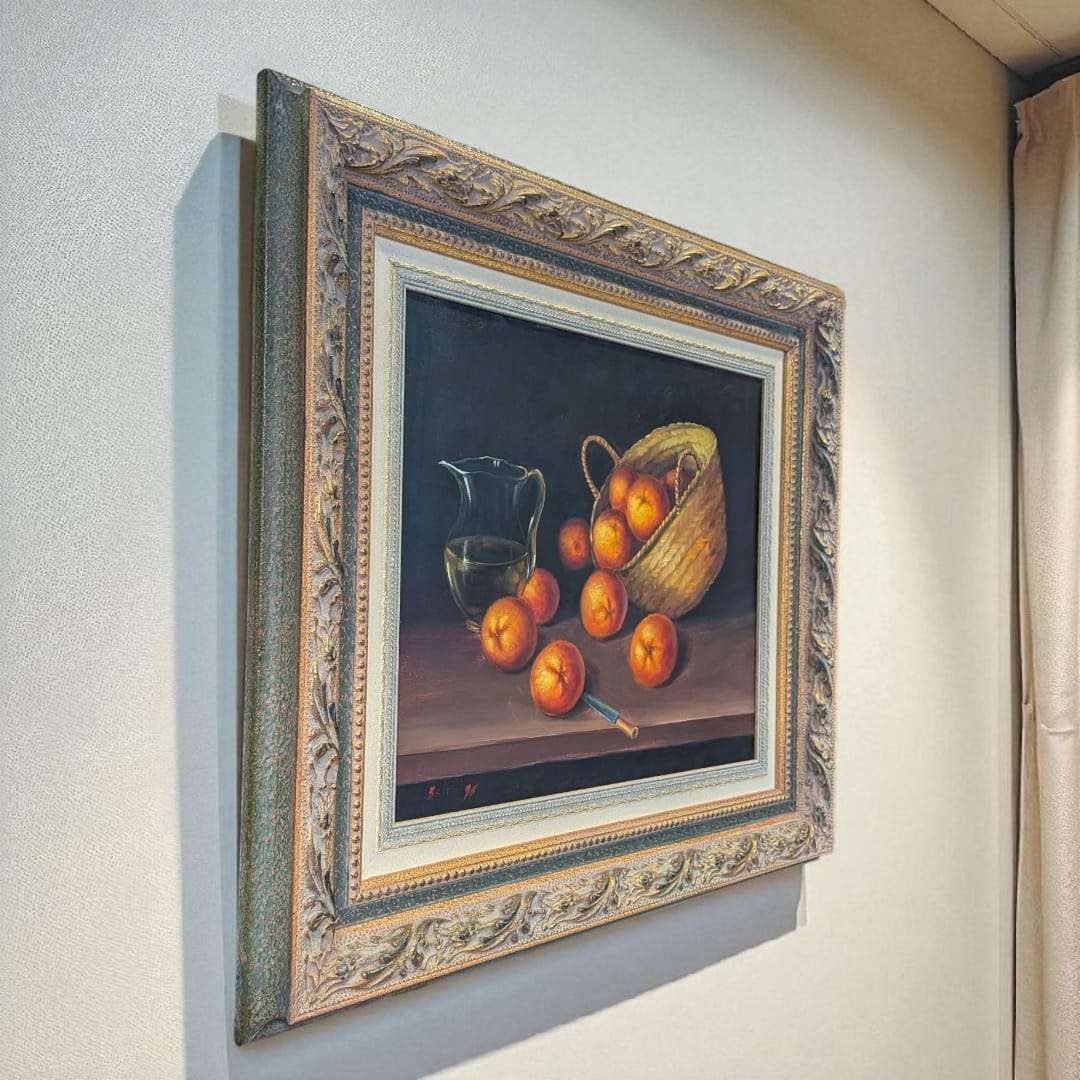 Oleo bodegón Belti 96 con canasta de naranjas enmarcado - Cositas Antiguas – La Guadaña, Anticuarios Online en Jerez , vender antigüedades, muebles antiguos