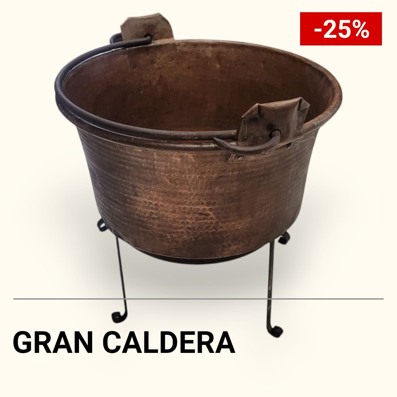 Gran Caldero de Cobre Antiguo con Asas – Pieza Única - Cositas Antiguas – La Guadaña, Anticuarios Online en Jerez , vender antigüedades, muebles antiguos