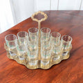 Cañero vintage de metal dorado con 12 vasos de cristal - Cositas Antiguas – La Guadaña, Anticuarios Online en Jerez , vender antigüedades, muebles antiguos
