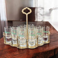 Cañero vintage de metal dorado con 12 vasos de cristal - Cositas Antiguas – La Guadaña, Anticuarios Online en Jerez , vender antigüedades, muebles antiguos