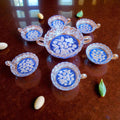 Juego de compoteras de cristal azul con motivo floral - Cositas Antiguas – La Guadaña, Anticuarios Online en Jerez , vender antigüedades, muebles antiguos