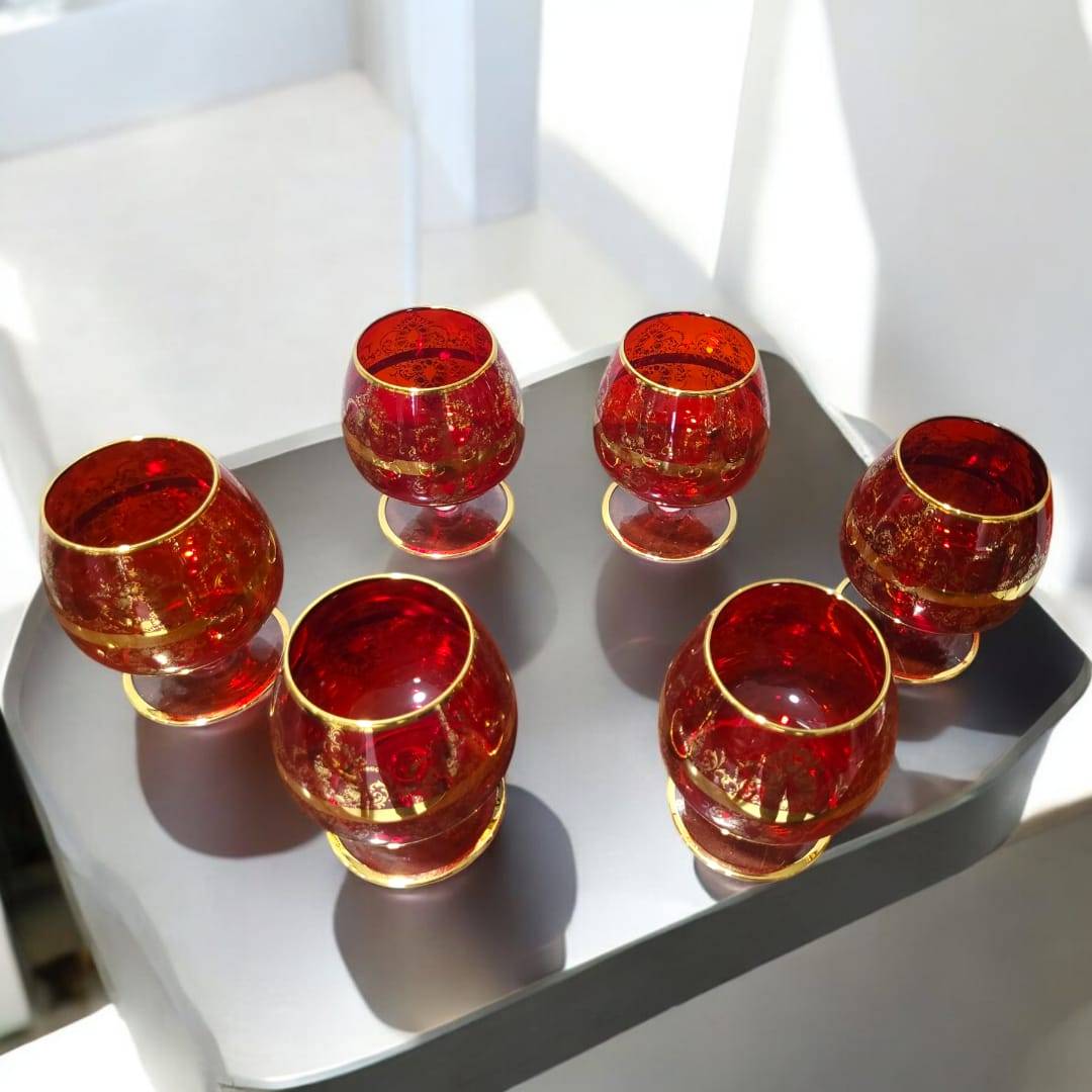 Copas de cristal Murano rojo con detalles dorados pintados - Cositas Antiguas – La Guadaña, Anticuarios Online en Jerez , vender antigüedades, muebles antiguos