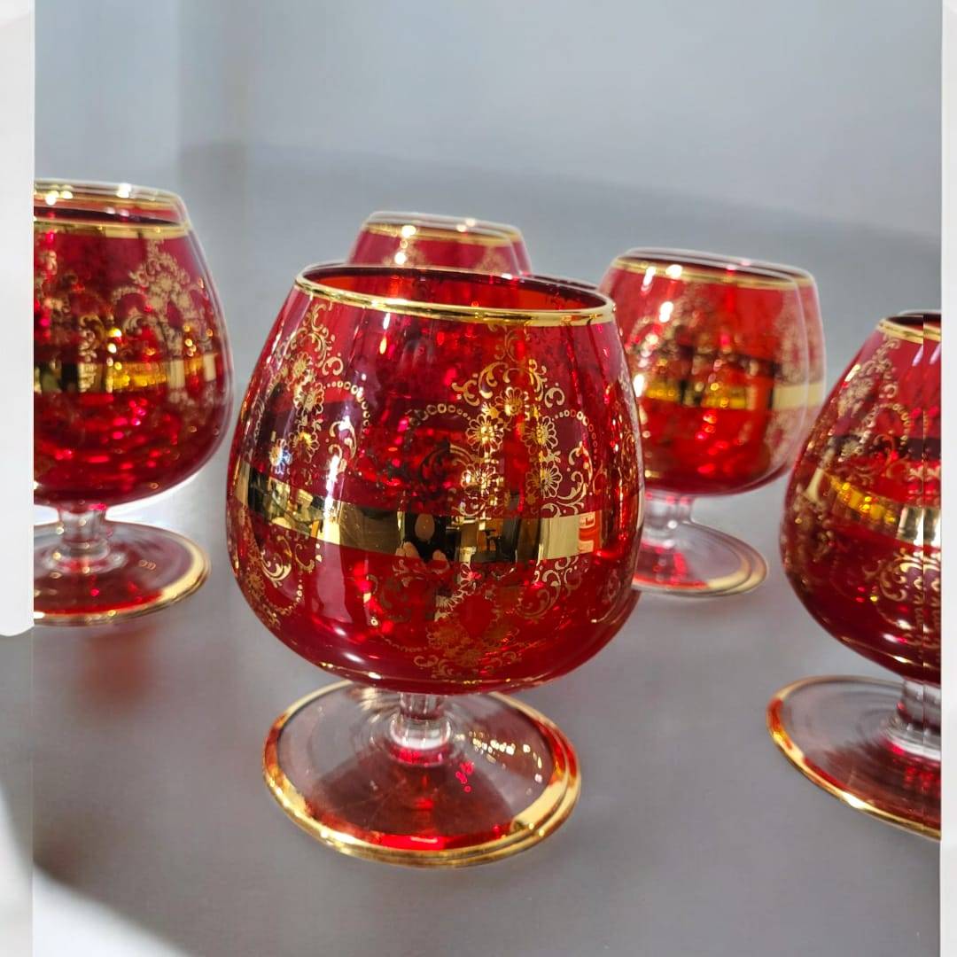 Copas de cristal Murano rojo con detalles dorados pintados - Cositas Antiguas – La Guadaña, Anticuarios Online en Jerez , vender antigüedades, muebles antiguos