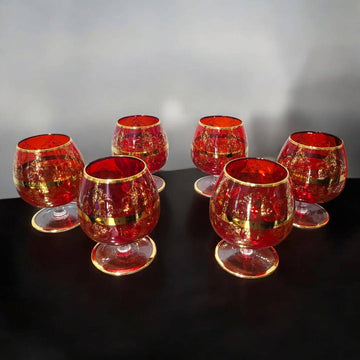 Copas de cristal Murano rojo con detalles dorados pintados - Cositas Antiguas – La Guadaña, Anticuarios Online en Jerez , vender antigüedades, muebles antiguos