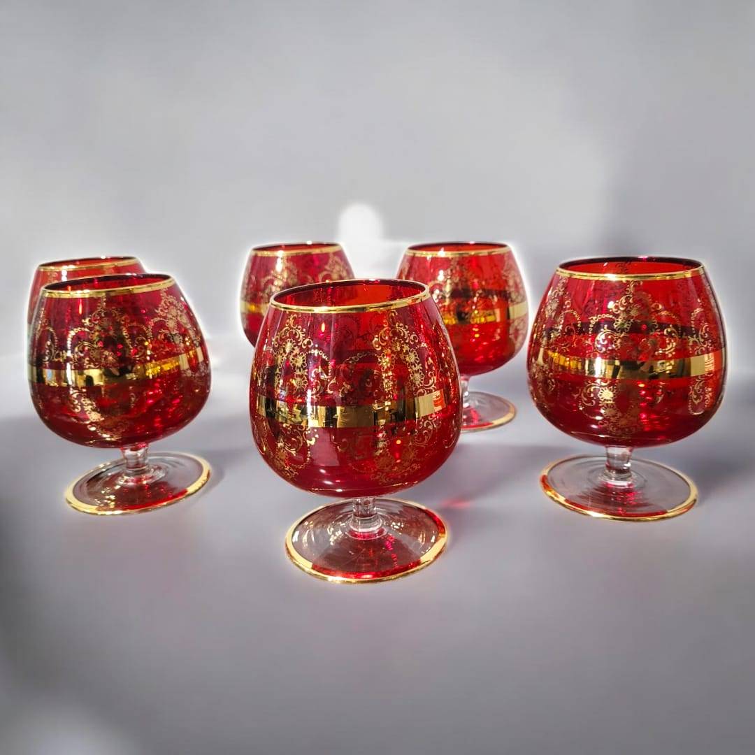 Copas de cristal Murano rojo con detalles dorados pintados - Cositas Antiguas – La Guadaña, Anticuarios Online en Jerez , vender antigüedades, muebles antiguos