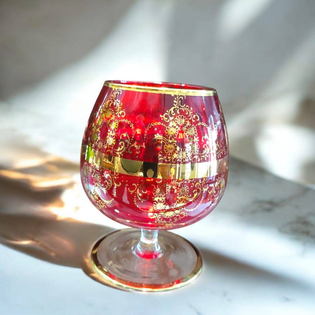 Copas de cristal Murano rojo con detalles dorados pintados - Cositas Antiguas – La Guadaña, Anticuarios Online en Jerez , vender antigüedades, muebles antiguos