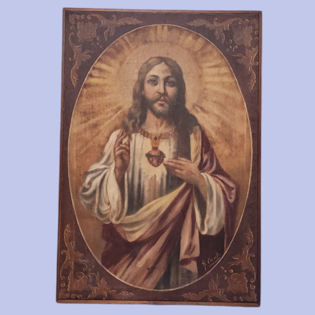 Oleo Sagrado Corazón de Jesús: Belleza y Espiritualidad - Cositas Antiguas – La Guadaña, Anticuarios Online en Jerez , vender antigüedades, muebles antiguos