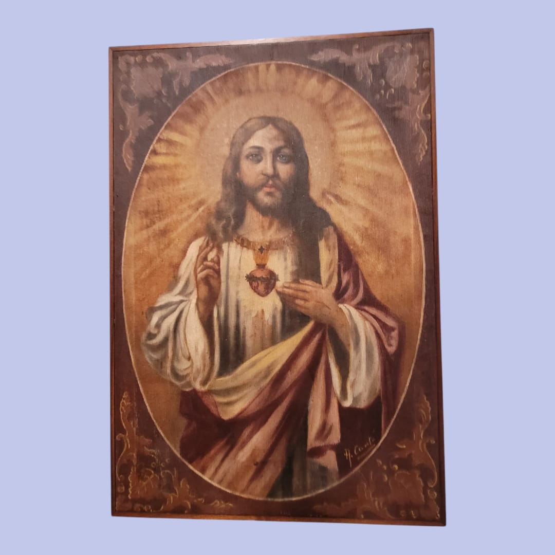 Oleo Sagrado Corazón de Jesús: Belleza y Espiritualidad - Cositas Antiguas – La Guadaña, Anticuarios Online en Jerez , vender antigüedades, muebles antiguos