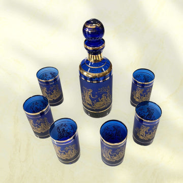 Set de cristal cobalto con detalles dorados – lujo - Cositas Antiguas – La Guadaña, Anticuarios Online en Jerez , vender antigüedades, muebles antiguos