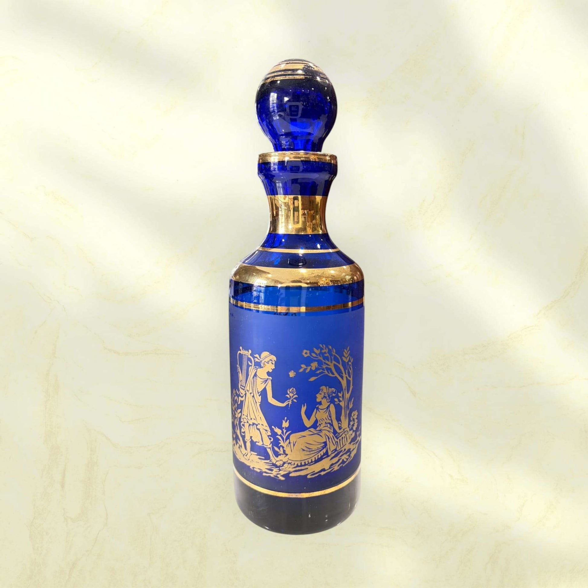 Set de cristal cobalto con detalles dorados – lujo - Cositas Antiguas – La Guadaña, Anticuarios Online en Jerez , vender antigüedades, muebles antiguos