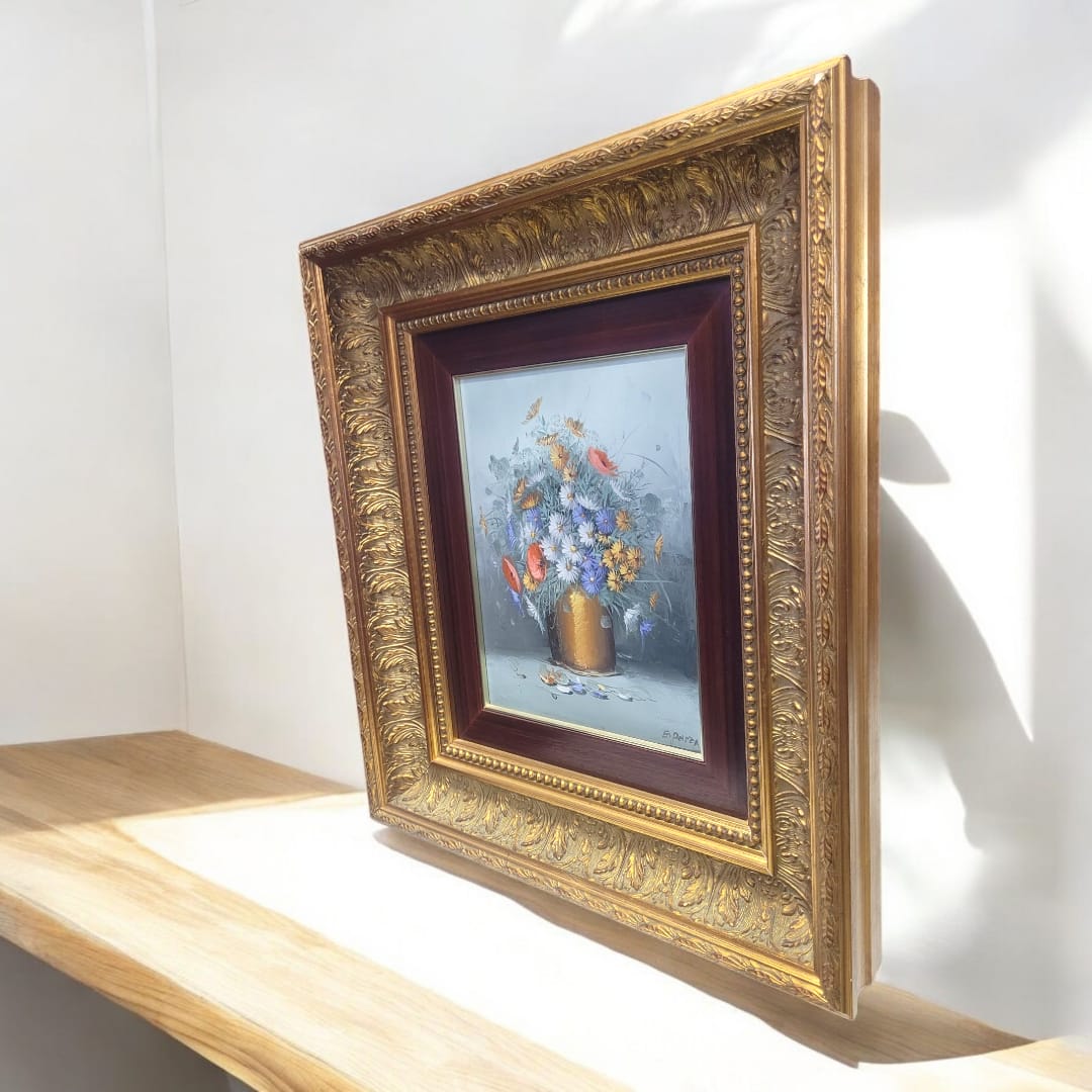 Óleo Sobre Lienzo Floral con Marco Dorado - Arte Decorativo - Cositas Antiguas – La Guadaña, Anticuarios Online en Jerez , vender antigüedades, muebles antiguos