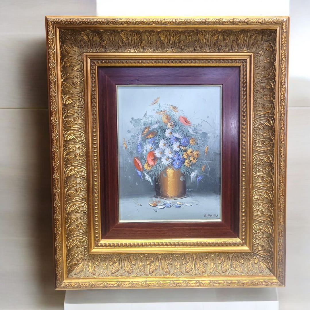 Óleo Sobre Lienzo Floral con Marco Dorado - Arte Decorativo - Cositas Antiguas – La Guadaña, Anticuarios Online en Jerez , vender antigüedades, muebles antiguos