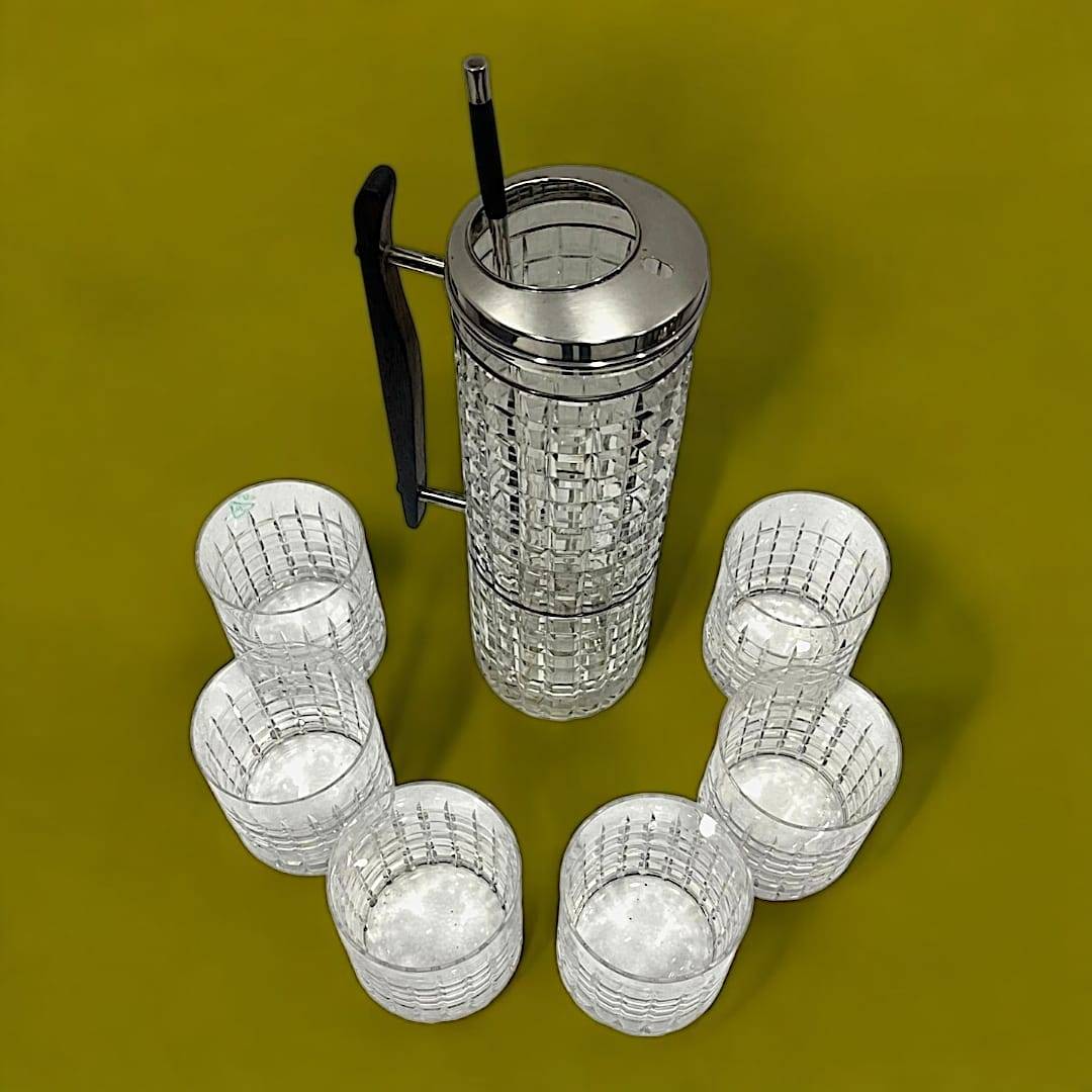 Coctelera de cristal con tapa de plata y vasos a juego - Cositas Antiguas – La Guadaña, Anticuarios Online en Jerez , vender antigüedades, muebles antiguos