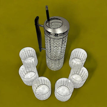 Coctelera de cristal con tapa de plata y vasos a juego - Cositas Antiguas – La Guadaña, Anticuarios Online en Jerez , vender antigüedades, muebles antiguos