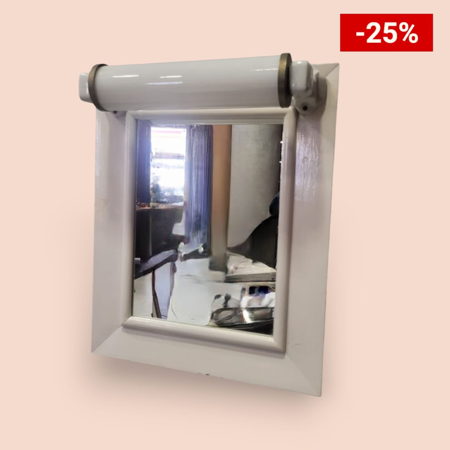 Espejo de Baño con Aplique de Cristal Blanco y Porcelana - Cositas Antiguas – La Guadaña, Anticuarios Online en Jerez , vender antigüedades, muebles antiguos