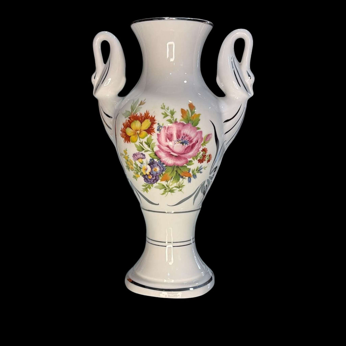 Florero de porcelana Bohemia con hilo de plata y cisnes - Cositas Antiguas – La Guadaña, Anticuarios Online en Jerez , vender antigüedades, muebles antiguos