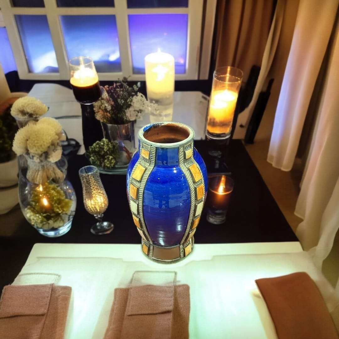 Jarron de cerámica esmaltada azul decorativo antiguo único - Cositas Antiguas – La Guadaña, Anticuarios Online en Jerez , vender antigüedades, muebles antiguos