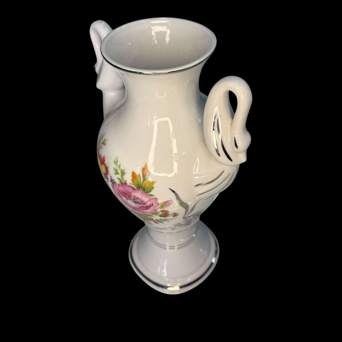 Florero de porcelana Bohemia con hilo de plata y cisnes - Cositas Antiguas – La Guadaña, Anticuarios Online en Jerez , vender antigüedades, muebles antiguos