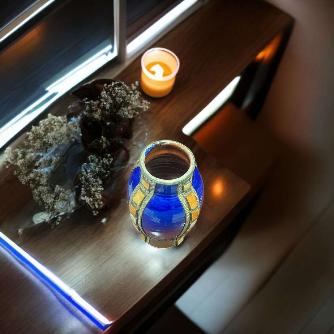 Jarron de cerámica esmaltada azul decorativo antiguo único - Cositas Antiguas – La Guadaña, Anticuarios Online en Jerez , vender antigüedades, muebles antiguos