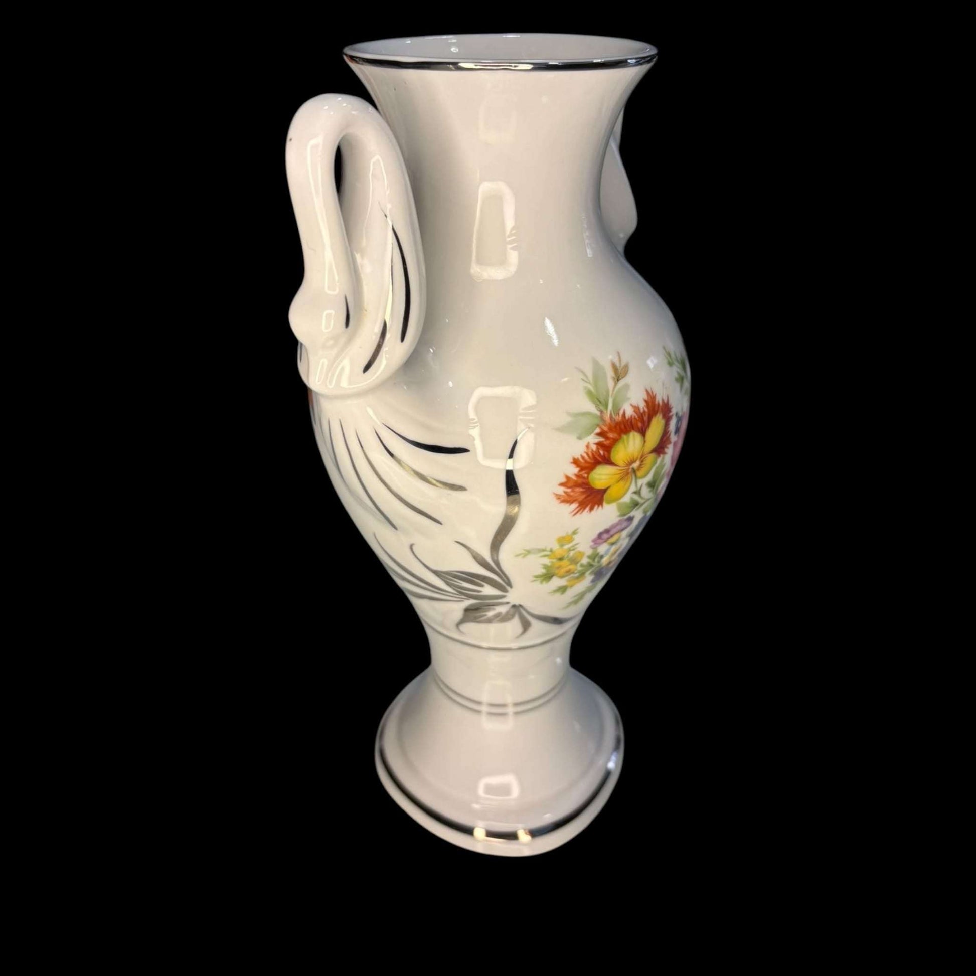 Florero de porcelana Bohemia con hilo de plata y cisnes - Cositas Antiguas – La Guadaña, Anticuarios Online en Jerez , vender antigüedades, muebles antiguos
