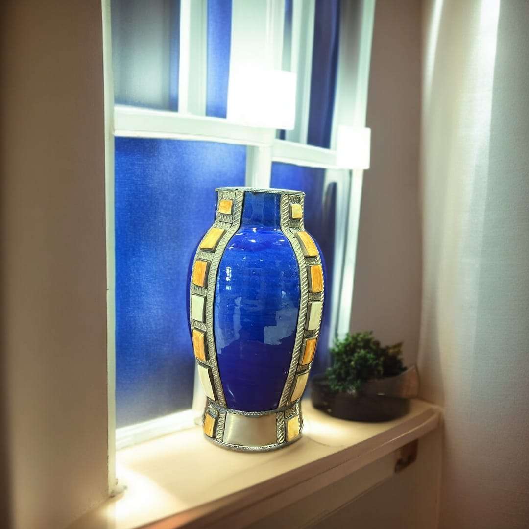 Jarron de cerámica esmaltada azul decorativo antiguo único - Cositas Antiguas – La Guadaña, Anticuarios Online en Jerez , vender antigüedades, muebles antiguos